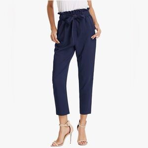 Grace Karin Navy Paperbag Waist Cropped Pants